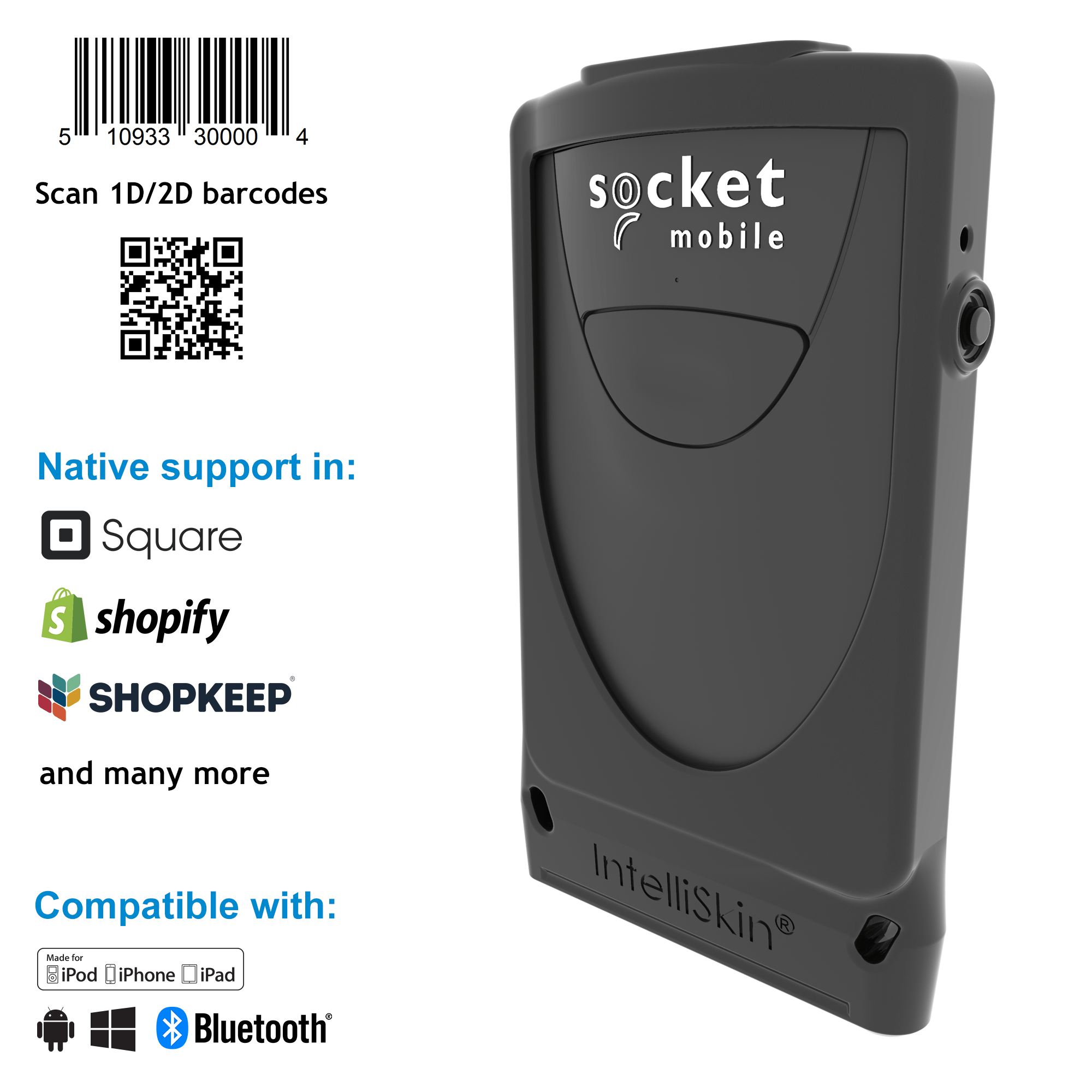 Scanner Code-barre Bluetooth 1D , Lecteur Code-barre sans fil Clipsable sur  Smartphone - Compatible IOS et Android